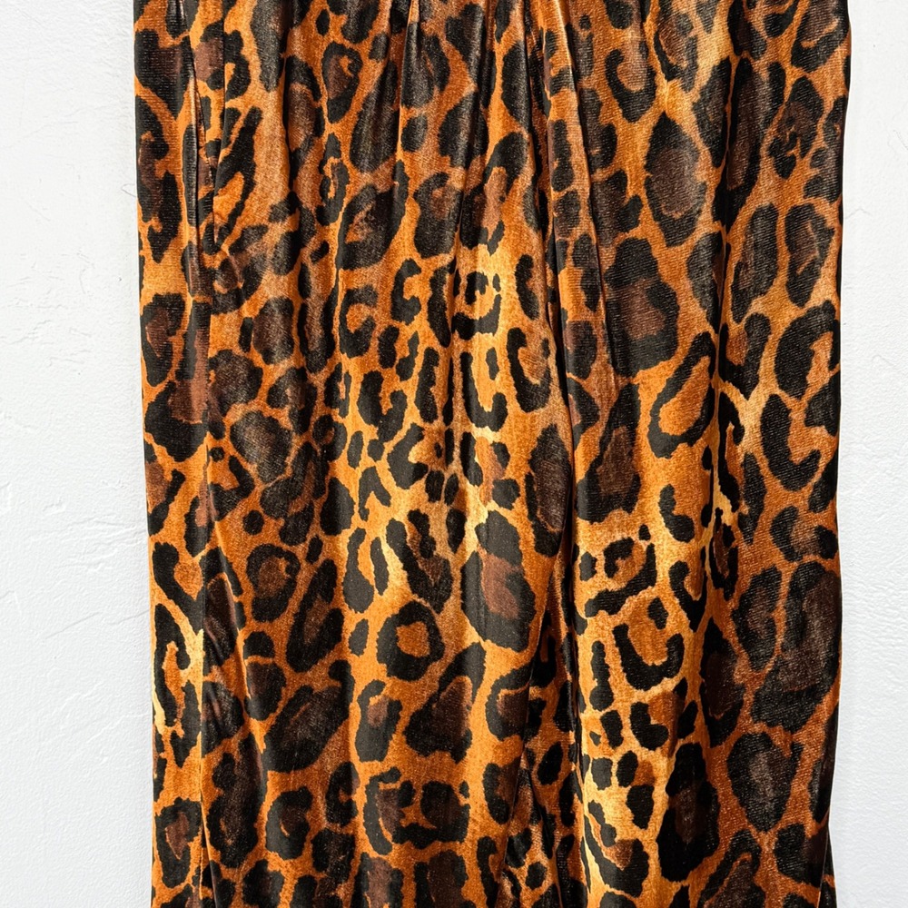 Per Se by Carlisle Leopard Print Velvet Wide Leg Pants Brown Tan Animal Print - Picture 8 of 11